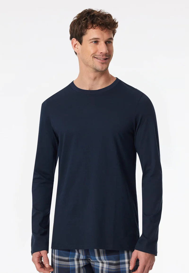 Maglietta Manica Lunga Uomo Cotone Blu Notte