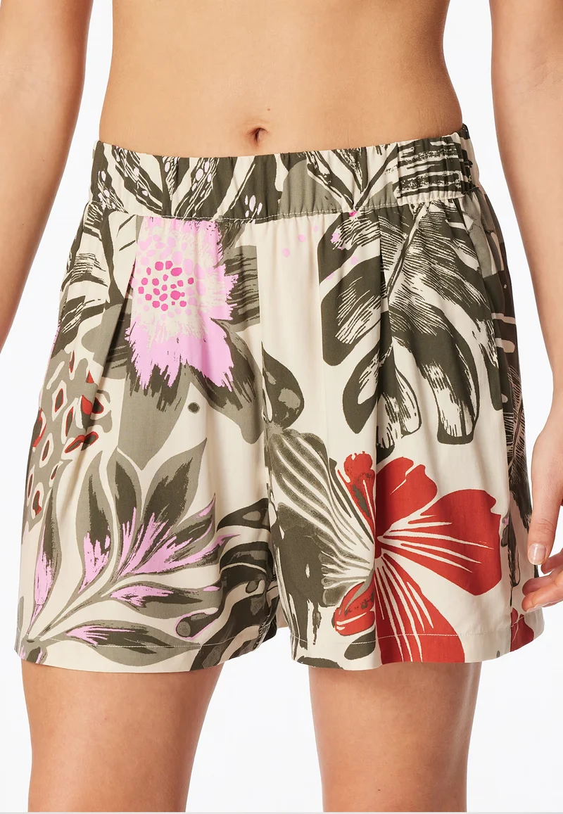 Pantaloni Corti Viscosa Fiori Verde