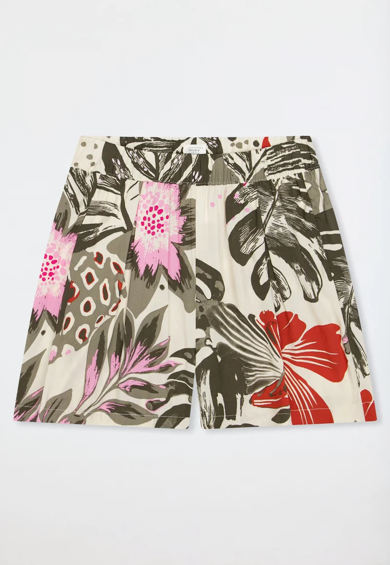 Pantaloni Corti Viscosa Fiori Verde