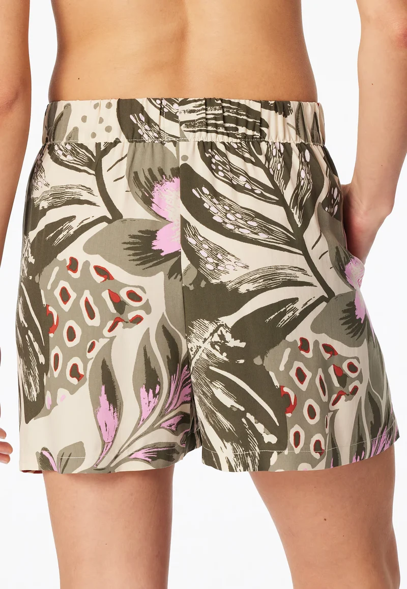 Pantaloni Corti Viscosa Fiori Verde