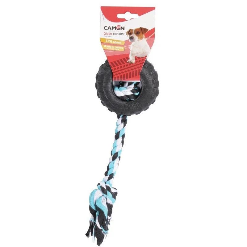 Camon Gioco per Cani Pneumatico in Foam TPR con Corda in Cotone 21 cm