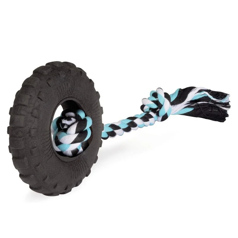 Camon Gioco per Cani Pneumatico in Foam TPR con Corda in Cotone 21 cm