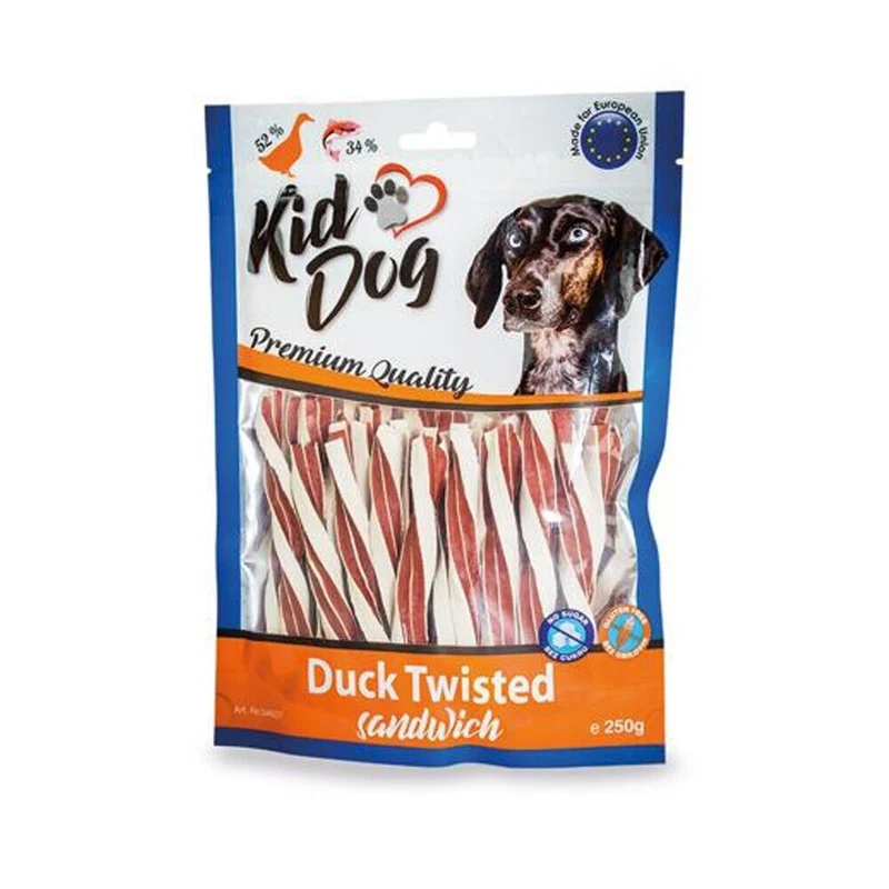 Kid Dgo Sandwich di Anatra con Merluzzo Twisted Snack Morbidi per Cani 250g