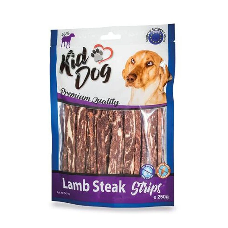 Kid Dog Bistecca di Agnello in Strisce Snack per Cani Carne di Agnello 250 g