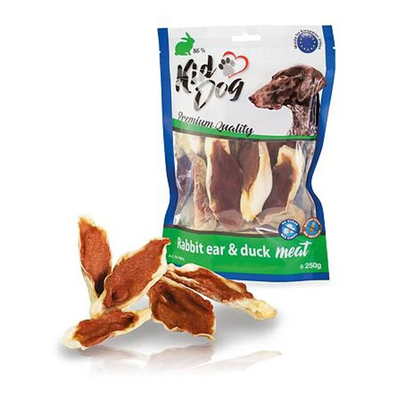 Kid Dog Orecchie di Coniglio Ripiene di Carne d'Anatra Snack per Cani 250 g