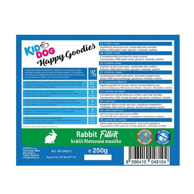 Kid Dog Filetti di Coniglio Snack per Cani Carne di Coniglio in Filetti 250 g