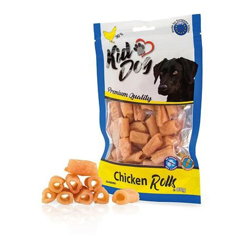 Kid Dog Tubetti di Pollo Tagliati Snack per Cani Involtini di Pollo 80 g