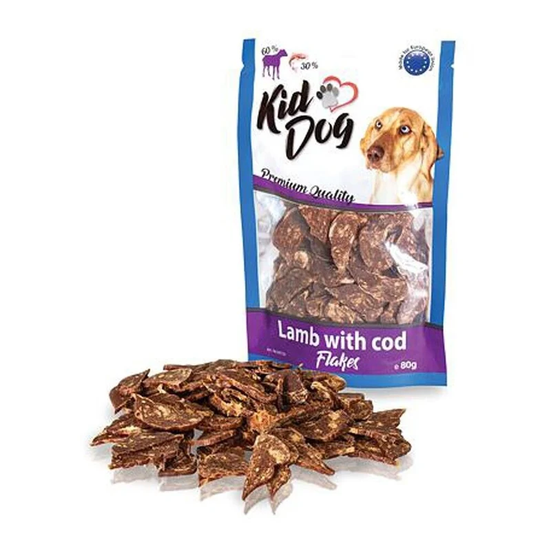 Kid Dog Flakes Agnello e Merluzzo Snack per Cani Fiocchi Morbidi per Cani 80 g