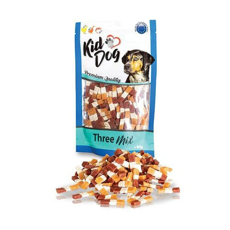 Kid Dog Three Mix Pollo Anatra e Merluzzo Snack per Cani Bocconcini Morbidi 80 g
