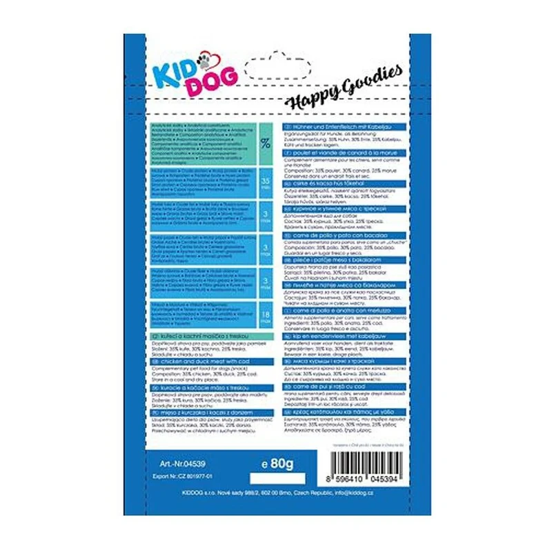 Kid Dog Three Mix Pollo Anatra e Merluzzo Snack per Cani Bocconcini Morbidi 80 g