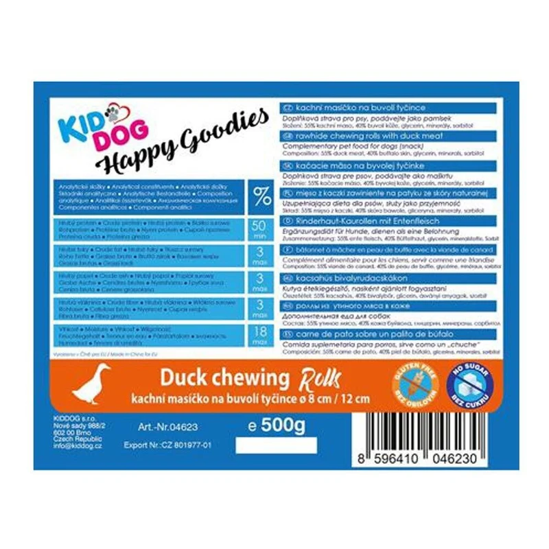 Kid Dog Bastoncini di Pelle Di Bufalo con Anatra Essiccata Snack per Cani 500 g