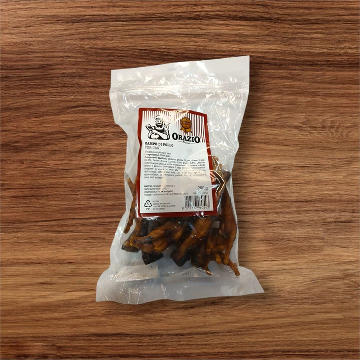 Orazio Zampe di Pollo al Naturale per Cani Snack Naturali Essiccati Busta 200 g