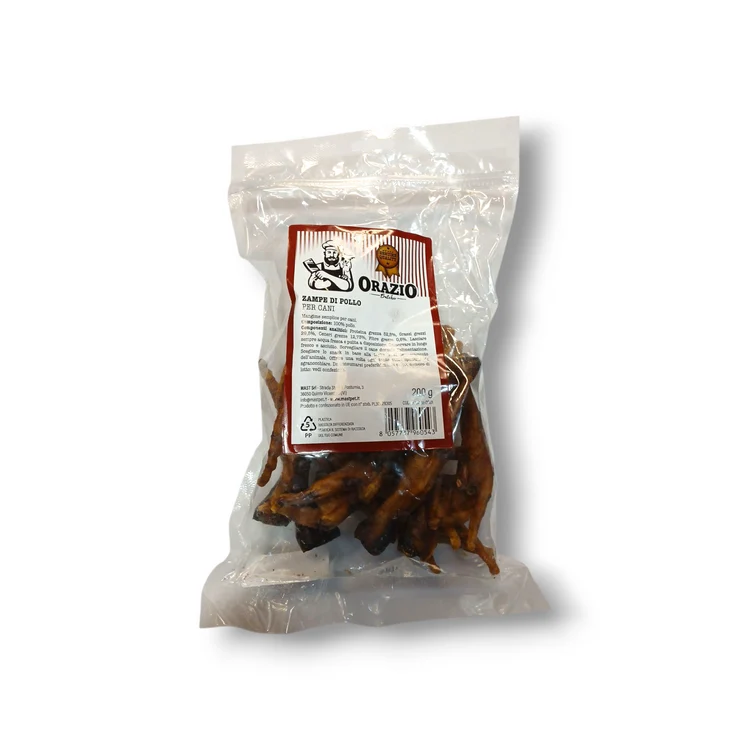 Orazio Zampe di Pollo al Naturale per Cani Snack Naturali Essiccati Busta 200 g