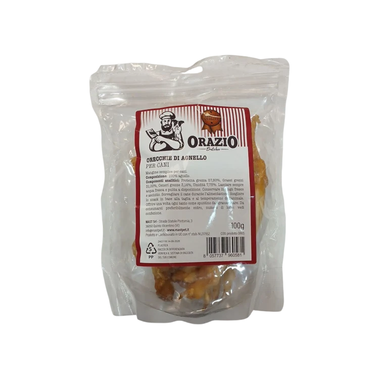 Orazio Orecchie di Agnello al Naturale Essiccate per Cani Snack Naturale 100 g