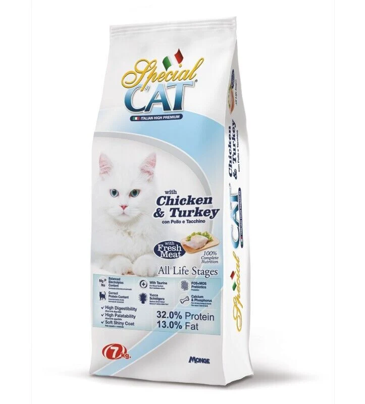 MONGE SPECIAL CAT CROCCHETTA POLLO E TACCHINO 7 KG Alimento Per Gatti Naturale