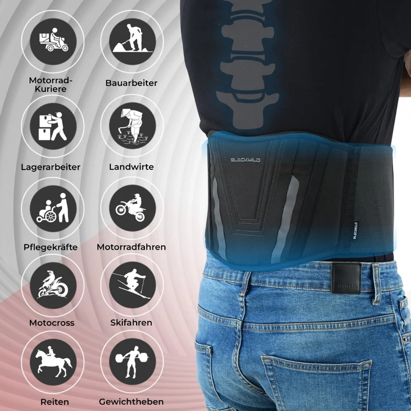 BLACKWILD Fascia Lombare Supporto Schiena - Cintura Lombare Per Moto | Regolazione della Fascia Schiena per Uomini e Donne, Fascia Lombare Riscaldante