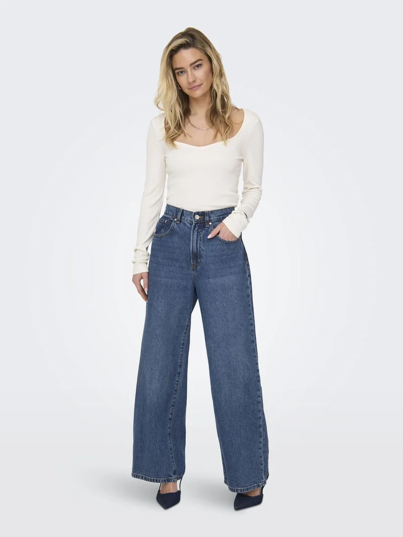 ONLY ONLHOPE Ex HW Wide DNM ADD465 Noos, Jeans da Donna, Medium Blue Denim, 25W / 30L