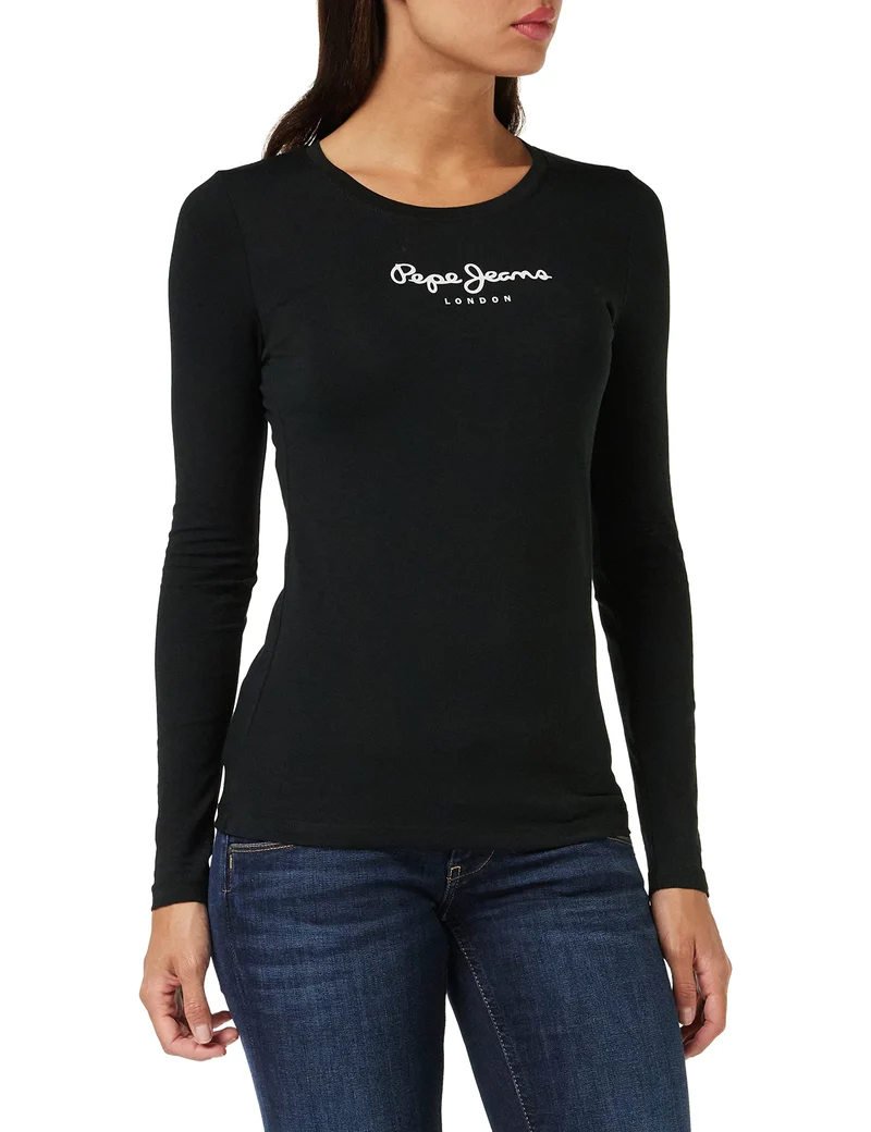 Pepe Jeans New Virginia Maglietta per Donna Slim Fit Maniche Lunghe, Nera, S