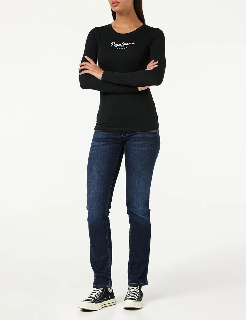 Pepe Jeans New Virginia Maglietta per Donna Slim Fit Maniche Lunghe, Nera, S
