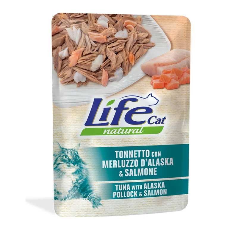 Life Cat Natural Tonno con Merluzzo d'Alaska e Salmone 70g Cibo Umido per Gatti