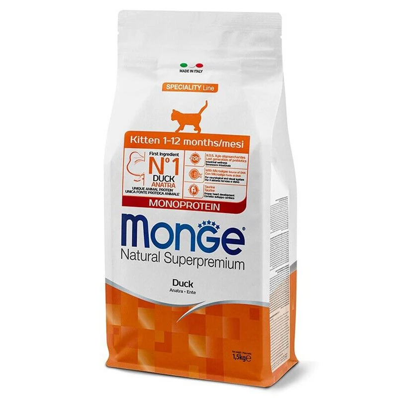 Monge Natural Kitten Monoprotein – Anatra Crocchette per Gatti Cuccioli 1,5 kg
