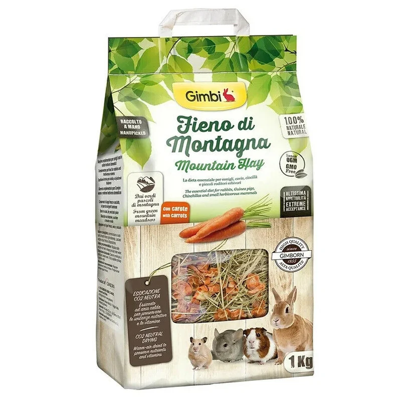 Gimbi Fieno di Montagna con Carote Fieno per Conigli Roditori con Carote 1 kg