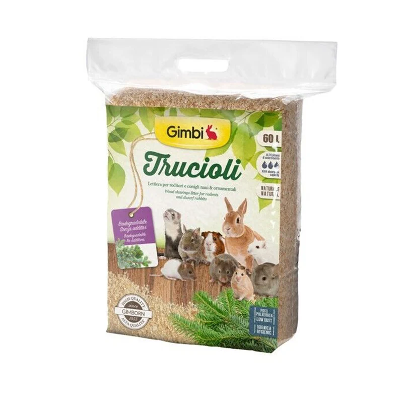 Gimbi Trucioli Lettiera Vegetale per Conigli e Roditori in Puro Legno 60L