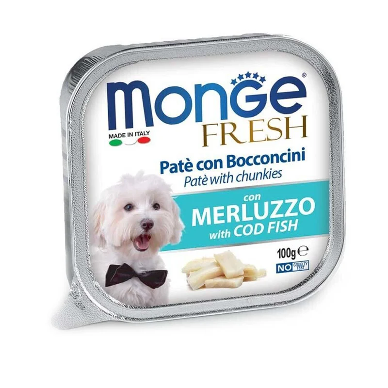 Monge Fresh Paté e Bocconcini con Merluzzo Alimento Umido per Cani 100 g