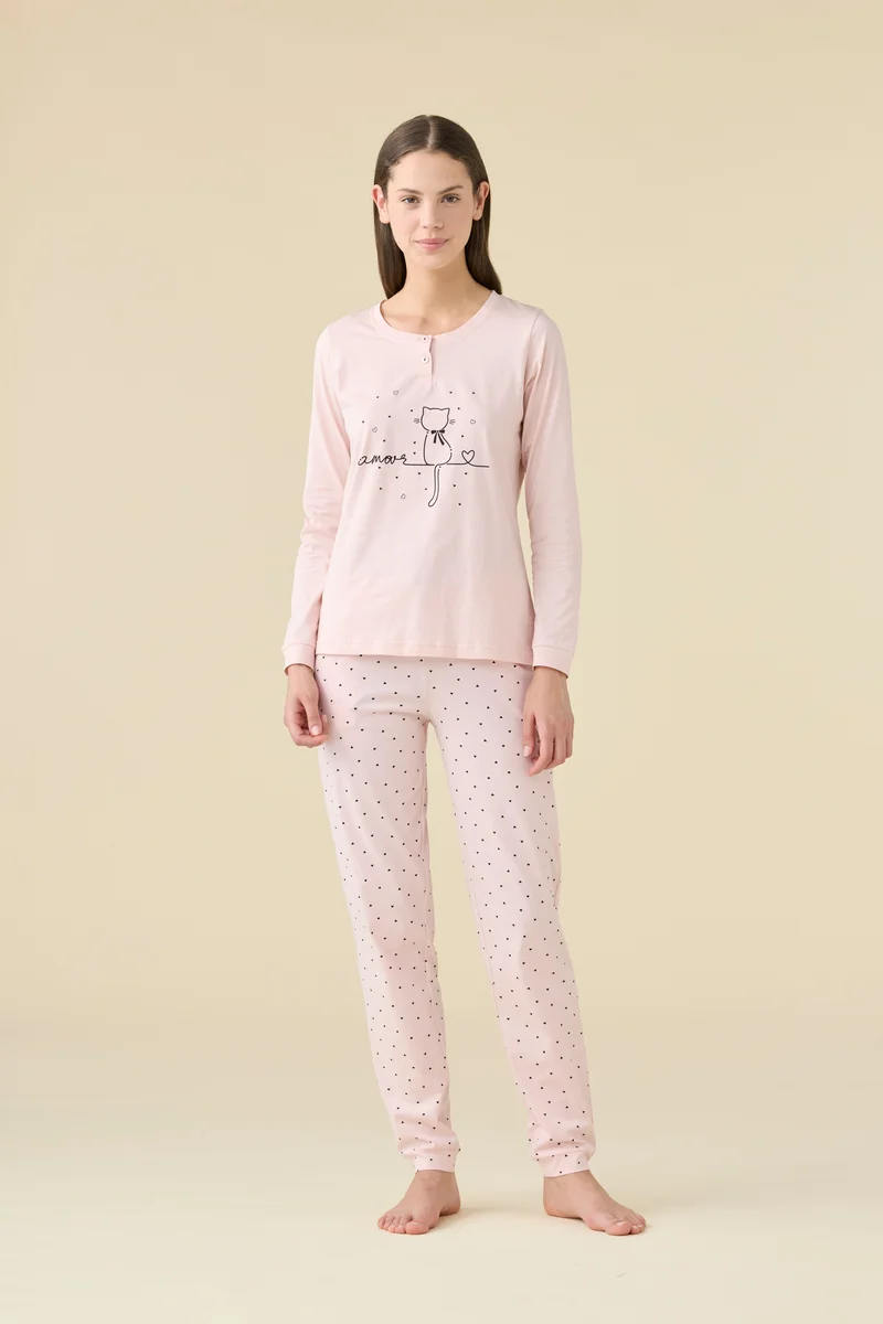 Pigiama Donna Lungo Cotone Amour Cat