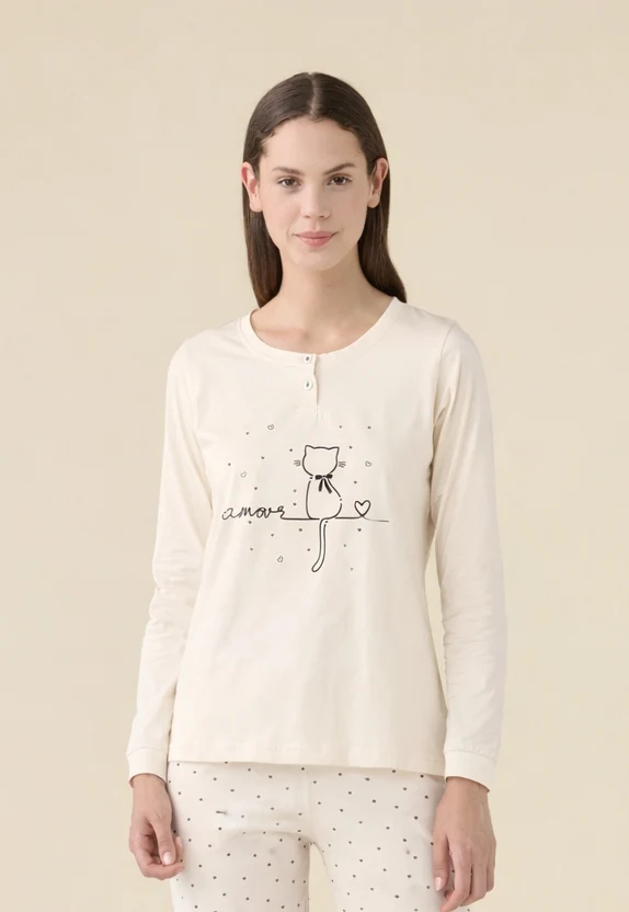 Pigiama Donna Lungo Cotone Amour Cat