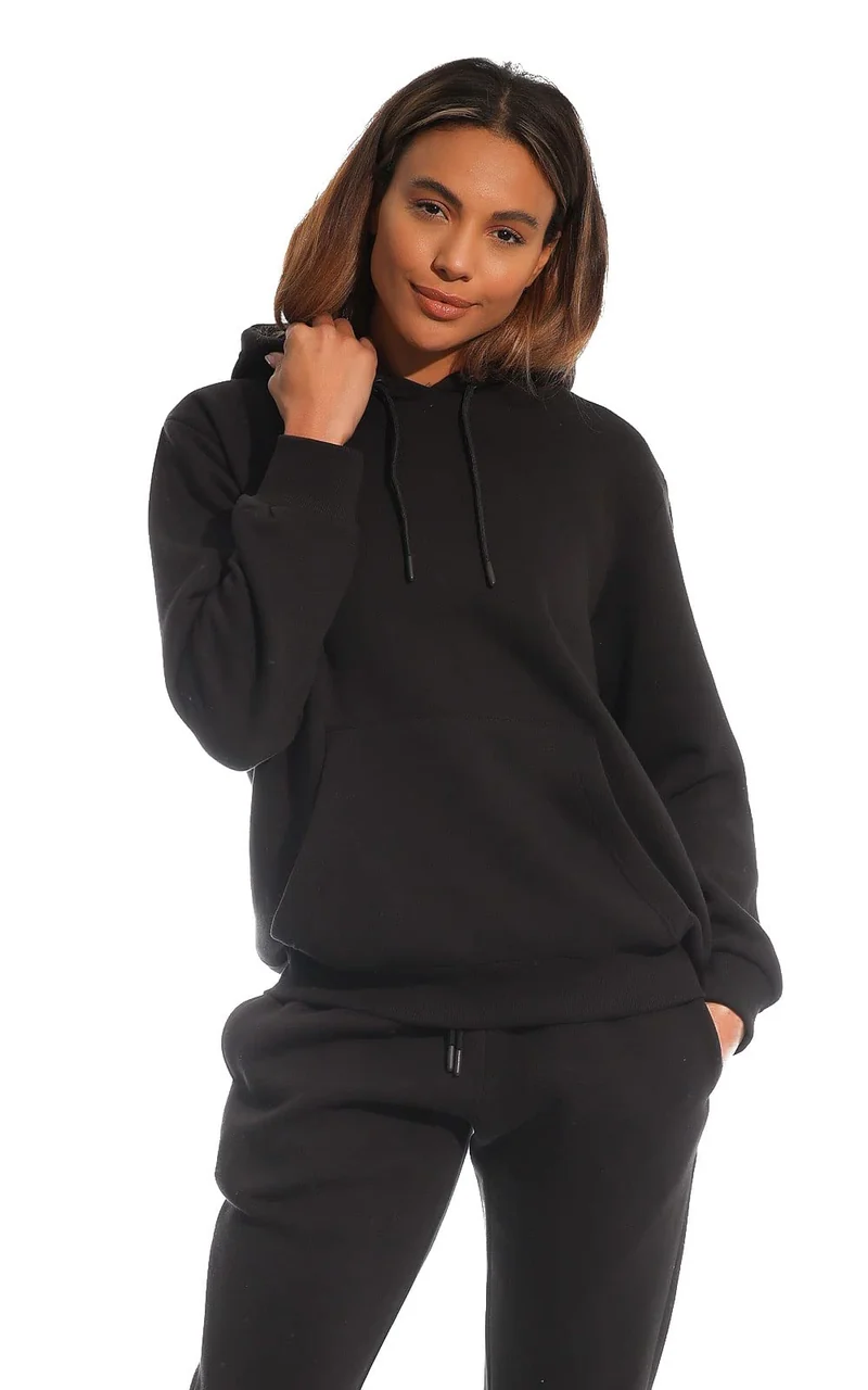 Light & Shade LSLSWT005 Top in Felpa con Cappuccio Super Soft Touch Loungewear da Donna, Nero, S