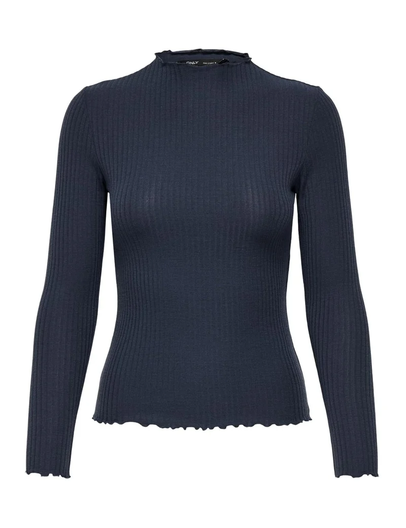 ONLY Onlemma L/S Noos Jrs-Maglietta a Collo Alto Maglia a Maniche Lunghe, Blue/Dettaglio: mélange, S Donna