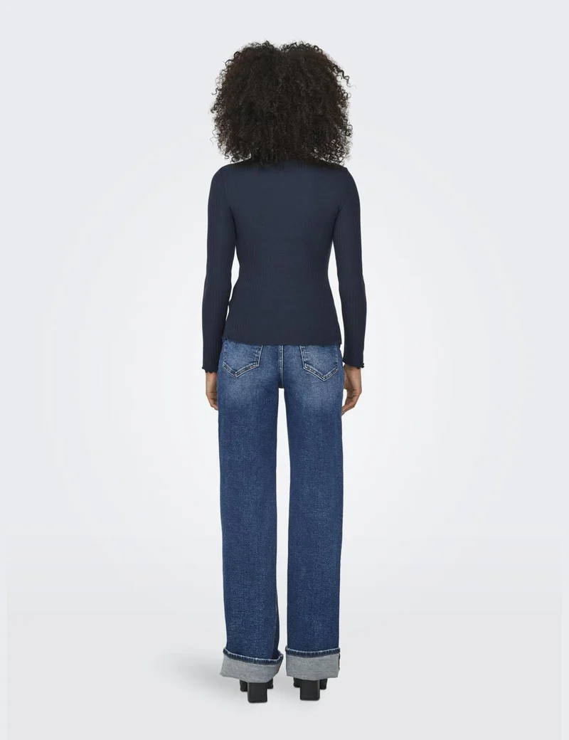 ONLY Onlemma L/S Noos Jrs-Maglietta a Collo Alto Maglia a Maniche Lunghe, Blue/Dettaglio: mélange, S Donna