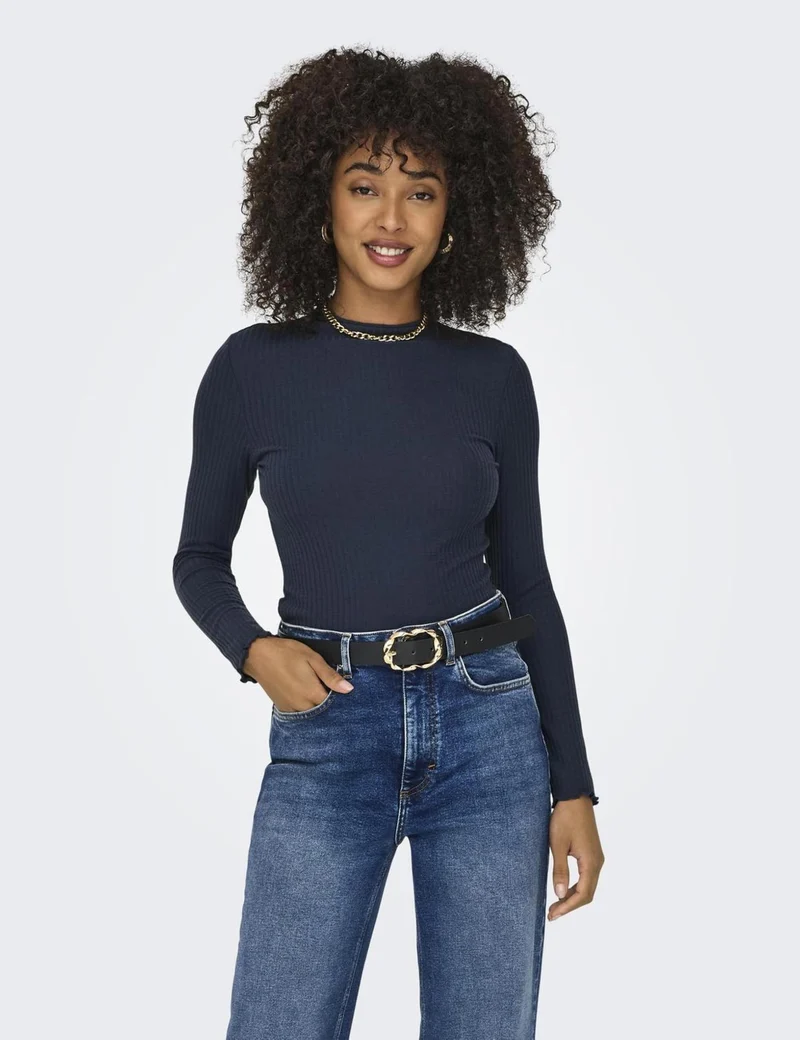 ONLY Onlemma L/S Noos Jrs-Maglietta a Collo Alto Maglia a Maniche Lunghe, Blue/Dettaglio: mélange, S Donna