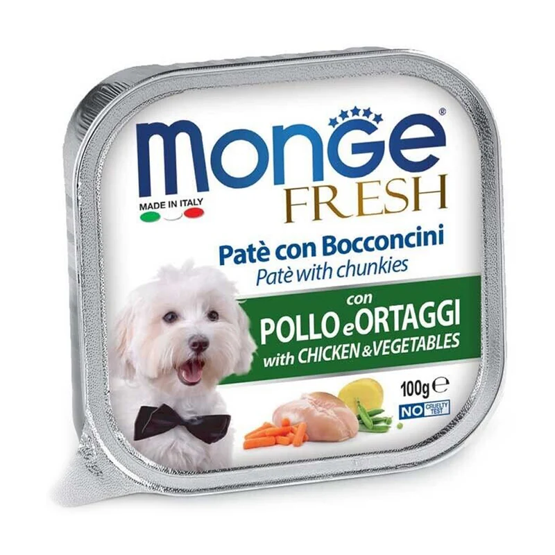 Monge Fresh Paté e Bocconcini con Pollo e Verdure Alimento Umido per Cani 100 g