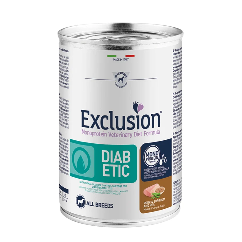 Exclusion Diabetic Pork & Sorghum And Pea All Breeds Alimento per Cani 400g