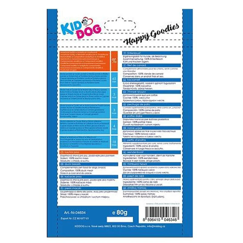 Kid Dog Petto d'Anatra 100% Snack per Cani Essiccato Snack Masticativi 80 g