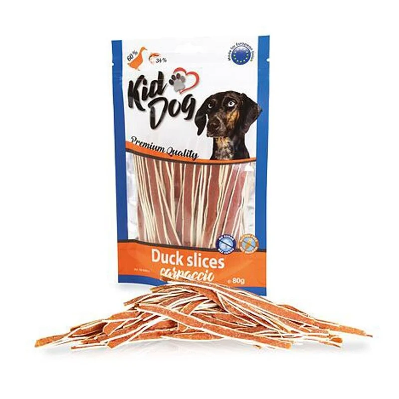 Kid Dog Carpaccio d'Anatra Snack per Cani Strisce Morbide Anatra e Merluzzo 80g