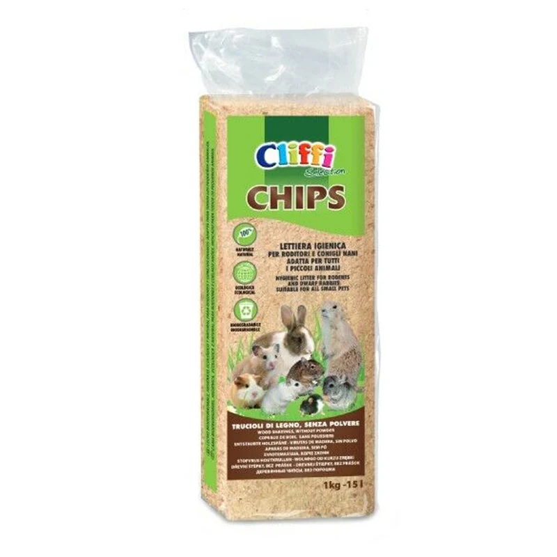 Lettiera Biodegradabile Naturale per Conigli Roditori Rettili Cliffi Chips 15 L