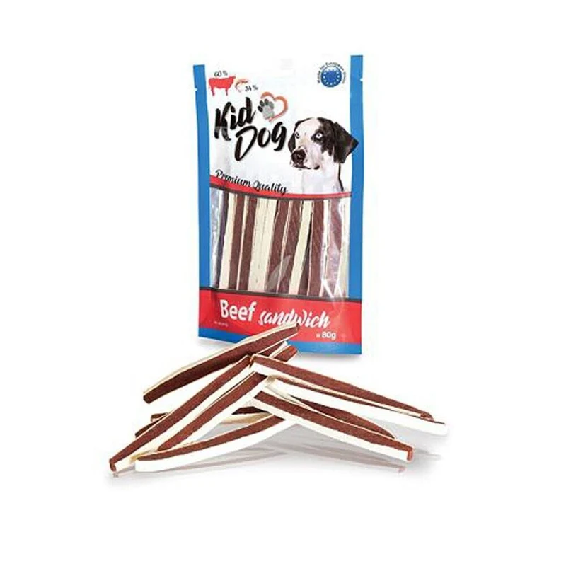 Kid Dog Sandwich di Manzo e Merluzzo Snack per Cani Strisce Morbide 80 g