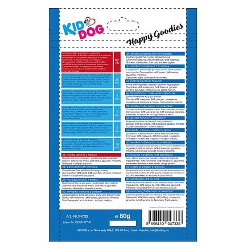 Kid Dog Sandwich di Manzo e Merluzzo Snack per Cani Strisce Morbide 80 g