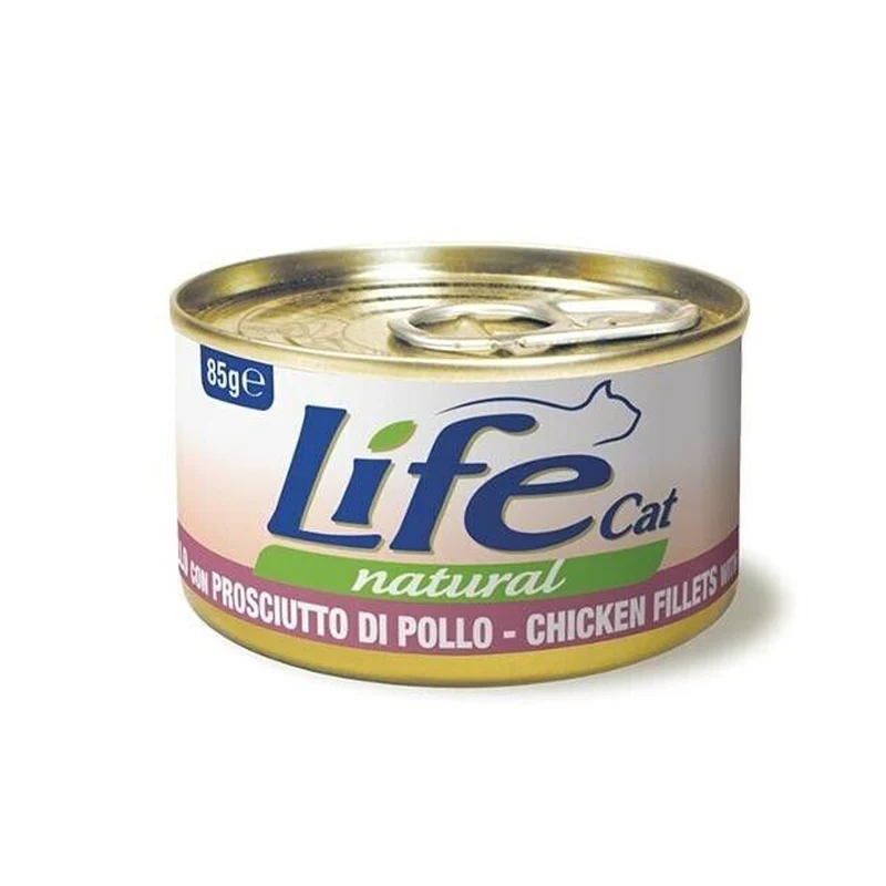 Life Cat Natural Filetti di Pollo con Prosciutto 85g - Cibo Umido per Gatti