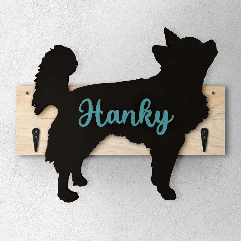 Chihuahua a Pelo Lungo- Porta guinzaglio e/o chiavi personalizzato con il nome del tuo cane