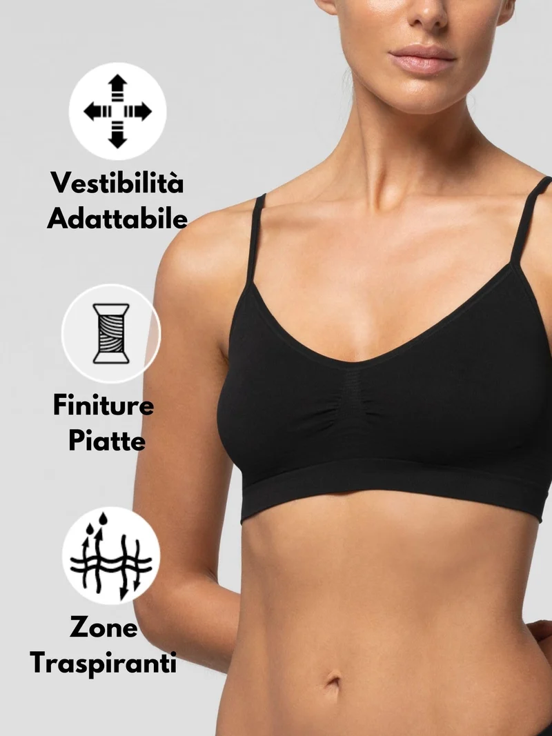 Pompea Reggiseno Senza Ferretto Invisibile, Brassiere Seamless in Morbida Microfibra con Spallina Stretta, Effetto Seconda Pelle