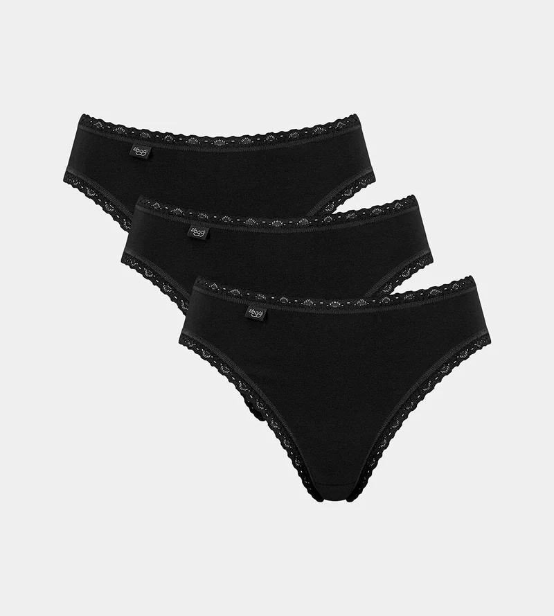 sloggi Donna 24/7 Cotton Lace Tai C3P, Nero, 42