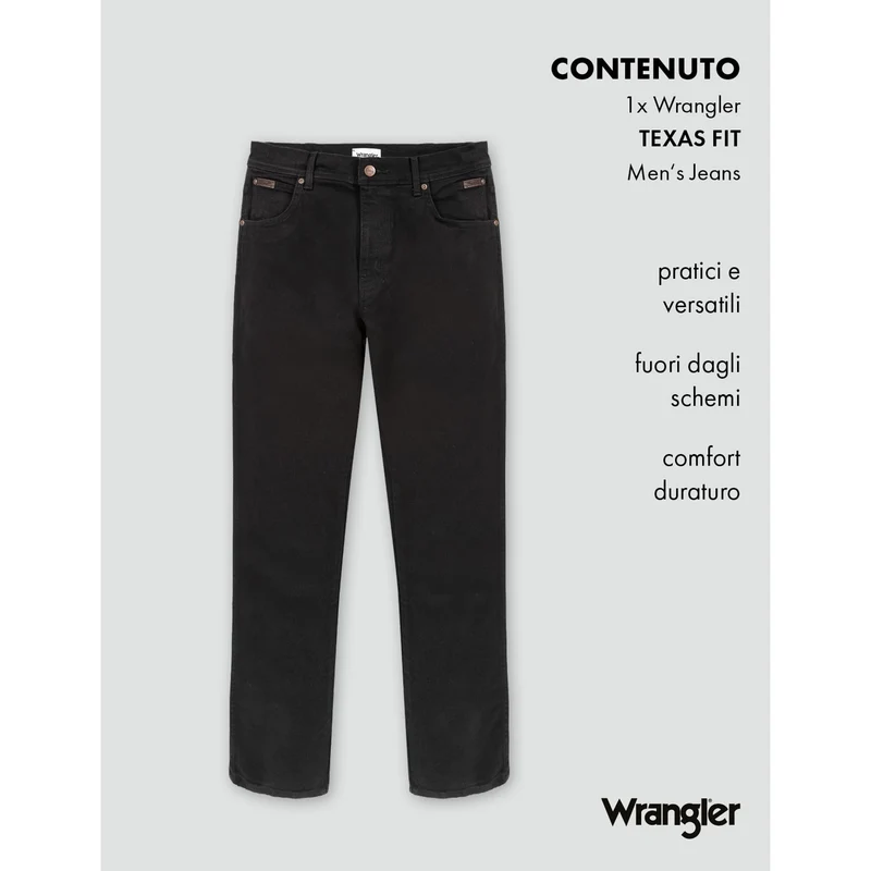 Wrangler Texas, Jeans Uomo, Black Overdye, 40W / 30L