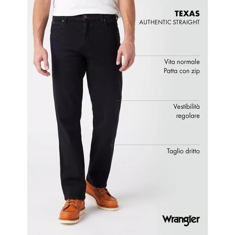 Wrangler Texas, Jeans Uomo, Black Overdye, 40W / 30L