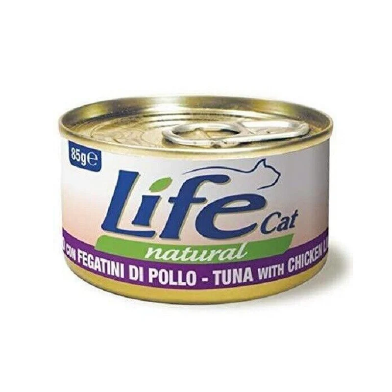 Life Cat Filetti di Tonno con Fegatini di Pollo 85g - Cibo Umido per Gatti