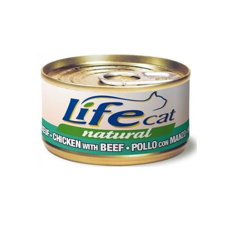 Life Cat Natural Filetti di Pollo con Manzo 85g - Cibo Umido per Gatti