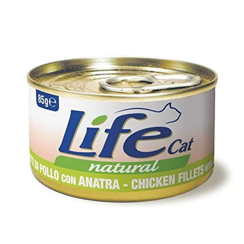 Life Cat Natural Filetti di Pollo con Anatra 85g - Cibo Umido per Gatti